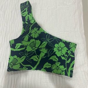Zara Green and Black One-Shoulder Floral Crop Top